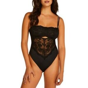 HUNKEMOLLER Alana Thong Bodysuit L Black Caviar Teddy Lace Lingerie Sexy NEW B68